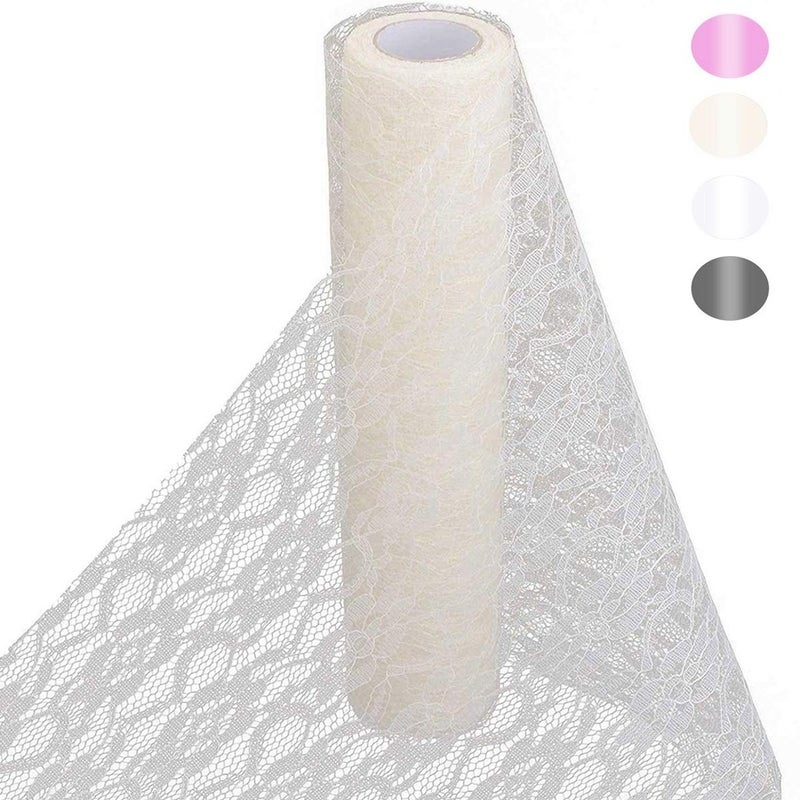 HOMYHOME lace roll 12 in 72Ft for Wedding lace Table Runners Ivory White Chair sash Bow DIY Party Art Craft Decorate - Image 1